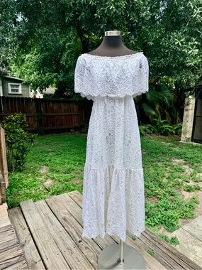 Vintage 60s 70s Charles Sumner of Boston Lace Prairie Maxi Dress